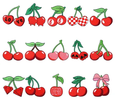 Produktbild von Kirsch-Aufbügler-Patches - 15 Stück gestickte Frucht-Applikationen - Zur Reparatur und Verzierung von Kleidung Hüten und Rucksäcken - Rot