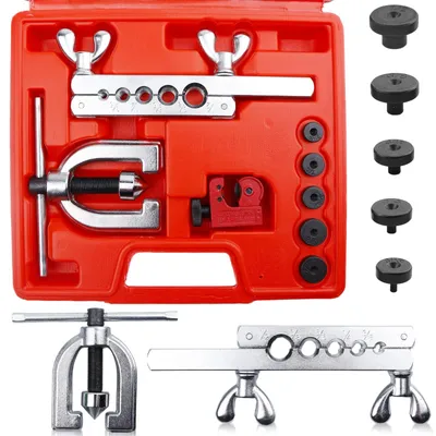 Produktbild von Leikurvo Bremsleitung Bördelgerät Aufweitwerkzeug Set, Aufweitwerkzeug mit Rohrschneider 3/16“|1/4“|5/16“|3/8“|1/2“, Doppelt und Einfach Bremsrohr Werkzeug für Kfz-Werkstatt