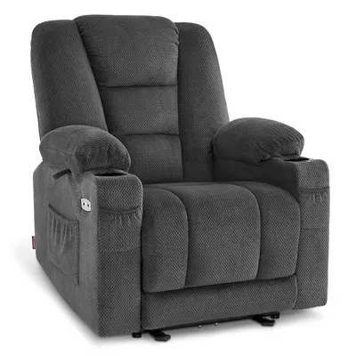 Produktbild von M MCombo Fernsehsessel elektrisch verstellbar, Relaxsessel mit Liegefunktion, TV Sessel mit Massage & Wärmefunktion, USB & Getränkehalter, Wohnzimmer, Stoff, 7008 (Dunkelgrau)