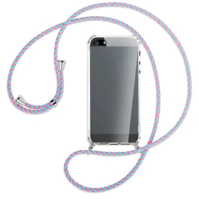 Produktbild von Handykette Backcover-Schutzhülle mit Band (Metall silberfarben) für Apple iPhone 5, 5S, SE - pink/mint