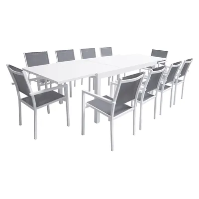 Image de Salon de jardin extensible 10 places de 180/300cm en textilène gris - aluminium blanc VENEZIA
