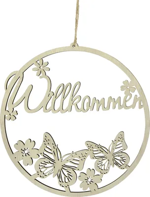 Produktbild von Frühlingshafte Hängedekoration aus Holz mit Schmetterlingen und Blumenmotiv, 4 Stück