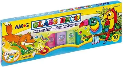 Produktbild von AMOS Glass Deco Glasmalfarben, 10 Farben, für Glas und Porzellan