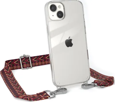 Produktbild von EAZY CASE Handykette - Verstellbarer Trageriemen kompatibel mit Apple iPhone 14 Plus, Handykordel mit transparenter Silikon-Hülle, Band in Rot