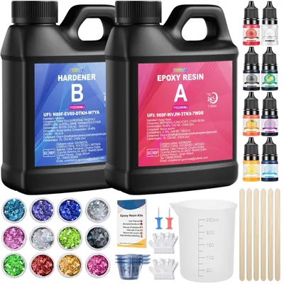 Epoxidharz Set 1000ml, 1:1, kristallklar, mit Härter, für Kunstwerke