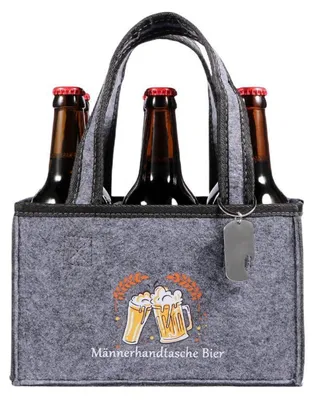 Immagine prodotto di Custodia in feltro per 6 bottiglie di birra, con apribottiglie integrato