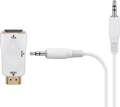 Immagine prodotto di Goobay 44793 Adattatore compatto HDMI™/VGA incl. audio, placcato oro, bianco - Spina HDMI™ (tipo A) > presa VGA (15 pin) + presa jack 3,5 mm (3 pin, stereo)