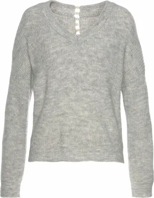 Produktbild von LASCANA V-Ausschnitt-Pullover grau-meliert Größe 40/42