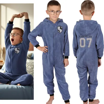 Obrázek produktu pro HARRY POTTER Ravenclaw Jednodílné dětské pyžamo, teplé fleecové pyžamo, onesie, kombinéza s kapucí 134