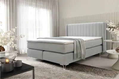 Produktbild von Boxspringbett Schlafzimmerbett AGNUS 180x200cm in Stoff Salvador Hellgrau