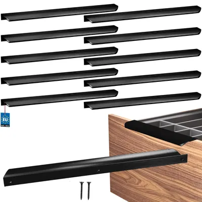 Image de KOTARBAU® Lot de 10 poignées de meubles, poignées d'armoire 340 mm, noir mat ZnAl, poignées à visser par l'arrière, poignées de chant, poignées de tiroir, cuisine moderne