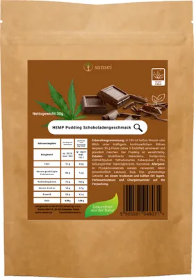Obrázek produktu pro SANSEI Protein Puding Konopí Čokoláda 30g Bez Cukru, FIT, Bezlepkový, Vláknina