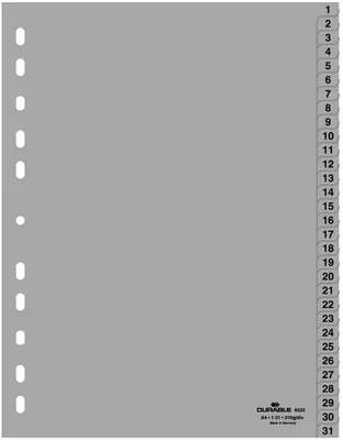 Produktbild von Register A4 1-31 PP grau Packung mit 10 Stück