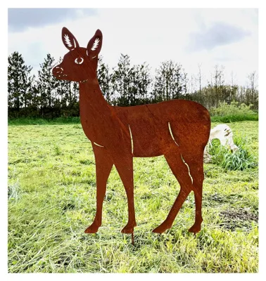 Produktbild von Stehendes Reh 80x62cm Gartenstecker Edelrost Gartendeko Rostfigur Hirsch Kitz