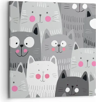Produktbild von Bild auf Leinwand - Leinwandbild - Kittys Tiere Illustration - 70x70cm - Wand Bild - Wanddeko - Leinwanddruck - Bilder - Kunstdruck - Wanddekoration - Leinwand bilder - Wandkunst - AC70x70-2890