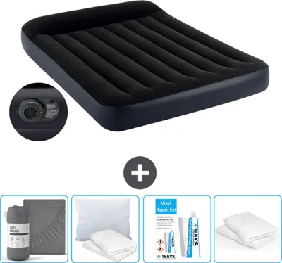 Produktbild von Intex Airbed - Doppelbett - 137 x 191 x 25 cm - Blau - Inklusive Pumpe - Spannbettuch - Küssen - Reperaturset en Kissenschutz