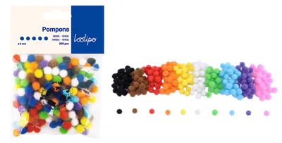 Bunte Pompons 8 mm, 200 Stück, 10 Farben, Bastelbedarf