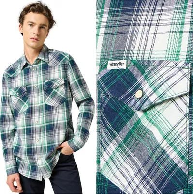 Produktbild von Wrangler Herren Western Shirt Green Blue 112357242 W5B4017986