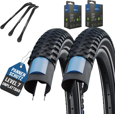 Produktbild von 2x Schwalbe Reifen Marathon Plus MTB Schwarz Reflex 27,5 x 2,25 (57-584)" + AV + Reifenheber