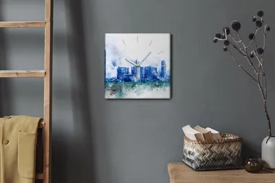 Produktbild von Coloray Hodiny Unikátní 30x30 cm  Tiché hodiny Pro obývací pokoj a kuchyň Nástěnné hodiny Plátno Bílé ručičky hodin - Malování budovy města
