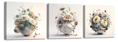 Produktbild von Omgoods – Set aus 3 Leinwandbildern mit Blumen zur Wanddekoration