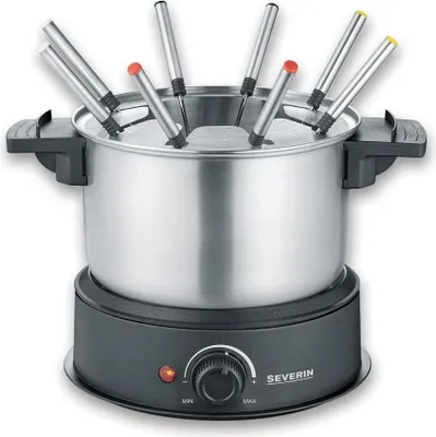 Produktbild von Severin Fondue, spülmaschinengeeignetes Fondueset mit 8 farbigen Gabeln, elektrisch, Edelstahl, für Öl-, Käsefondue, Schokofondue, schwarz, FO 2470 Fondue Fondue Elektrisch Fondue Set Elektro Fondue