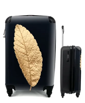 Produktbild von MuchoWow® Koffer Handgepäck Trolley Rollkoffer Kleine Reisekoffer mit 4 Rollen - Schwarz und Gold - Blätter - Schwarz - Pflanzen - Luxus - Cabin Size < 55x40x23 cm & 55x40x20 cm - Fotokoffer - Kabinenkoffer - Boardgepäck - Reise-Box - Reisekoffer - Reisegepäck - Koffer mit Bild - Trolley für Kinder
