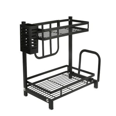 Produktbild von 2 Ebenen Küchenregale Gewürzregal Küchenarbeitsplatte Organizer Ablageregal Schwarz
