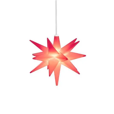 Produktbild von Weihnachtsstern ca. Ø 12 cm im 3D Design beleuchtet zum Hängen | ideal als Fenster-Stern für innen und außen | aus robustem Kunststoff | batteriebetrieben | Timer (rot)