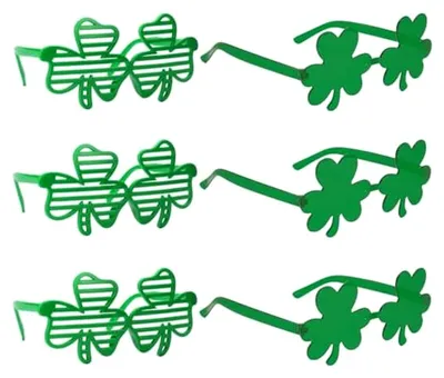 Produktbild von Kostümzubehör für den St. Patrick's Day: Grüne Klappbrille in Kleeblattform für Männer und Frauen, 6 Stück
