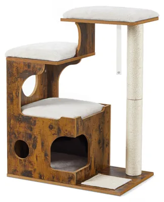 Image de FEANDREA, griffoir pour chats, 86 cm, style vintage, en panneaux de particules, couleur marron et blanc