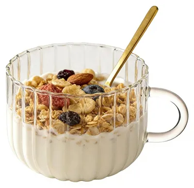 Image de Tasse à petit-déjeuner en verre borosilicaté avec cuillère, 400 ml