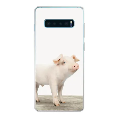Produktbild von MuchoWow® Handyhülle Schutzhülle Hülle für Samsung Galaxy S10 Plus Ferkel - Groß - Tiere - Rosa - Jungen - Mädchen - Kinder Silikon Softcase Handy Hülle - Schutzhülle