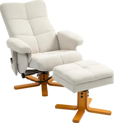 Produktbild von Massagesessel mit Liegefunktion und Fußhocker, 145°-Neigung, Polyester, 80 x 86 x 99 cm, Cremeweiß