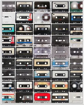 Produktbild von Wallario Wandbild Retro Kassetten, Größe: 40,30 x 50,30 cm, Poster mit weißem Aluminiumrahmen