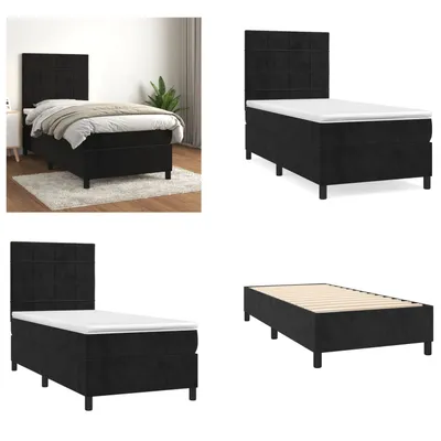 Zdjęcie produktu dla vidaXL Łóżko Boxspring z materacem czarne 90x200 cm aksamit - Łóżko Boxspring - Boxspringbetten - Bett - Schlafzimmermöbel