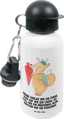 Produktbild von Mr. & Mrs. Panda Trinkflasche Fuchs Schulkind - Weiß - Geschenk, Kinderflasche, Kindergarten, Lustige Sprüche, Kinder, Wasserflasche, für den