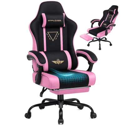 Obrázek produktu pro Herní židle GTPLAYER, ergonomická, s látkovým potahem, pružinovým sedákem, nastavitelnými podloketníky a opěrkou nohou, nosnost 150 kg