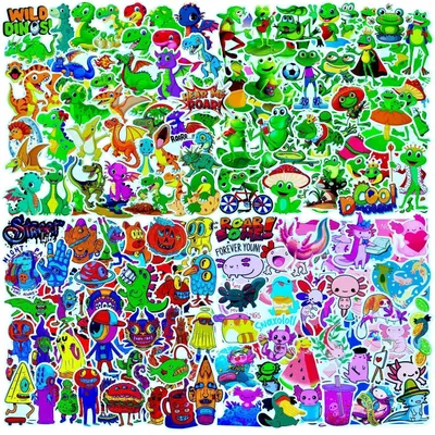 Immagine prodotto di Adesivi assortiti, 200 pezzi, con immagini di axolotl, rane, dinosauri, mostri e animali, in vinile impermeabile, di dimensioni comprese tra 2 e 2,5 pollici
