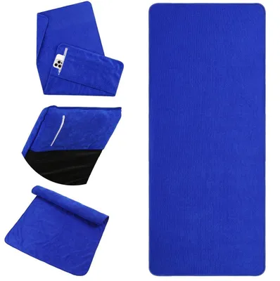 Produktbild von Fitness Handtuch Mikrofaser 125x50 cm Schnelltrocknend Blau mit Reißverschlusstasche