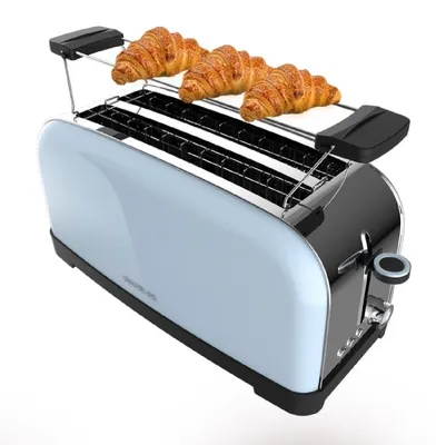 Produktbild von Vertikaler Stahltoaster mit langem Doppelschlitz, 1500 W Leistung und Brötchenhalter.