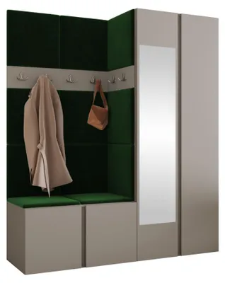 Produktbild von MIRJAN24 Garderoben-Set Orion XII, Garderobe mit Sitzbank mit 11 x Wandpanel 42x42 (Farbe: Cashmere, Polo 889)