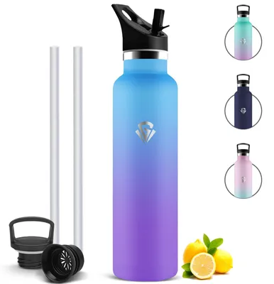 Produktbild von Edelstahl Trinkflasche 1l auslaufsicher mit Strohhalm, BPA-frei, für Sport