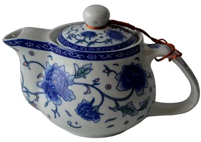 Immagine prodotto di Teiera in porcellana, blu e bianca, capacità 500 ml, con infusore in acciaio inossidabile