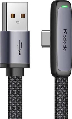 Produktbild von Mcdodo CA-3340, gewinkeltes USB-A - USB-C Kabel, LED-Anzeige, 100W, 1,20m, schwarz