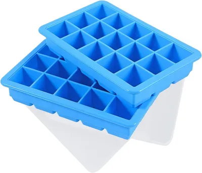 Produktbild von Set aus 2 Silikon-Eiswürfelformen, quadratisch, platzsparend, stapelbar, auslaufsicher, BPA-frei