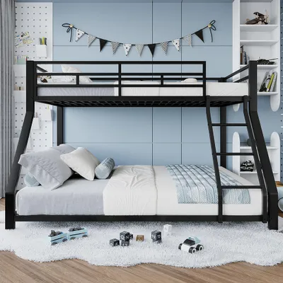 Produktbild von Sweiko Etagenbett 90x200 cm,140x200 cm, Geländer, Stufe,Metall, Schwarz, ohne Matratze