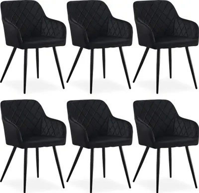Produktbild von CLIPOP Esszimmerstühle, 6er Set Küchenstühle aus Samt, Polsterstühle mit Rückenlehne, Schwarz