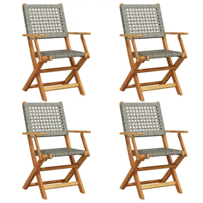 Produktbild von vidaXL Gartenstühle 4 Stk. Klappbar Grau Poly Rattan & Massivholz