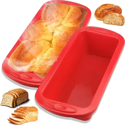 Produktbild von 2 Stück Silikonbackform für Brot - Kuchen und Torten - Antihaft, 28 x 14,5 x 7 cm, Rot
